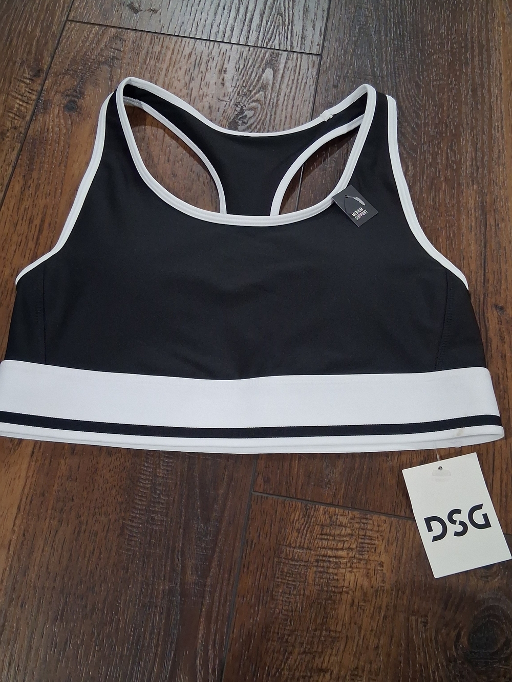 DSG Black with White Trim Racerback Sports Bra